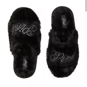 Victoria's Secret Black Furry Slippers